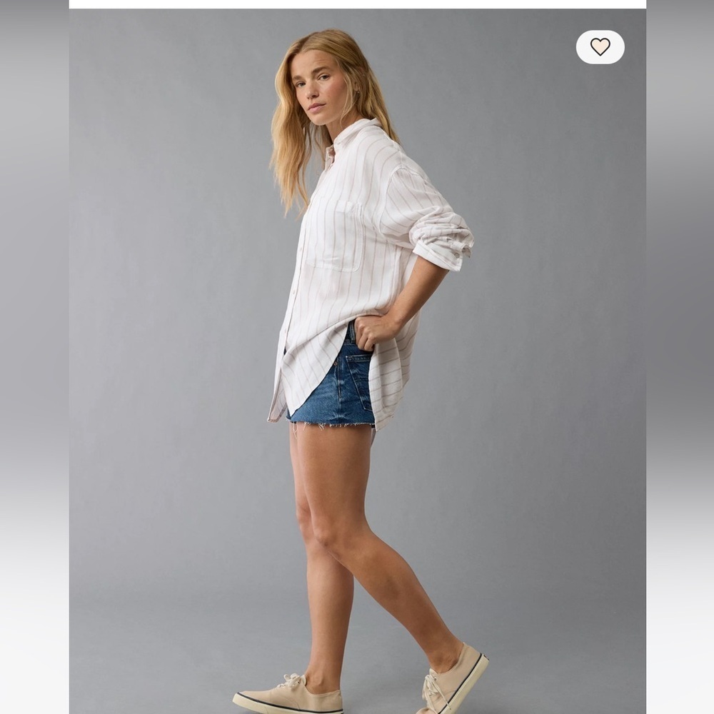 NWT AE White Striped Button Down Shirt - Picture 5 of 7